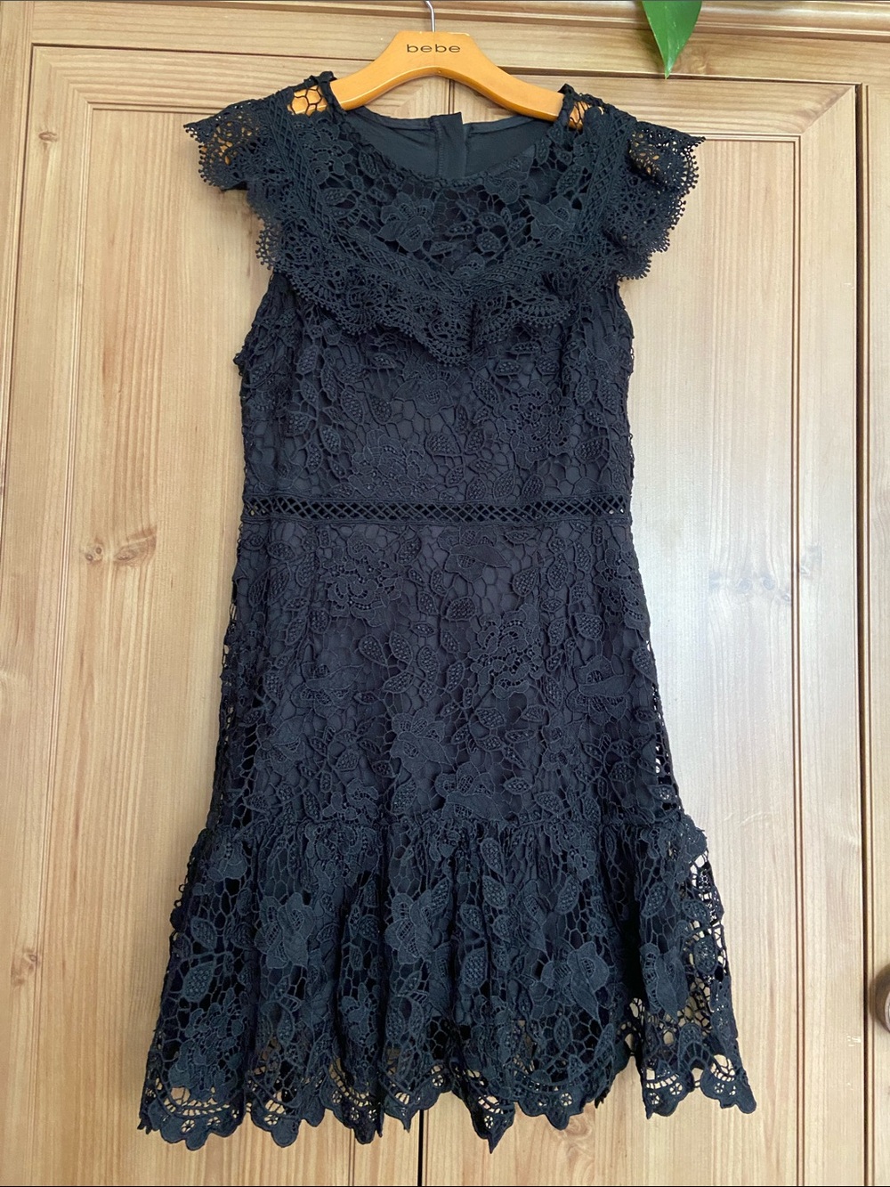 Black Floral Crochet Lace Fit & Flare Dress L EUC